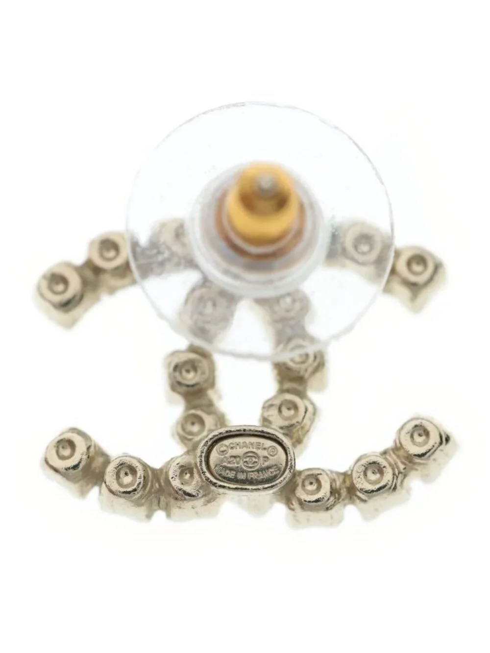 Chanel CC Logo Rhinestone Stud Earrings Gold